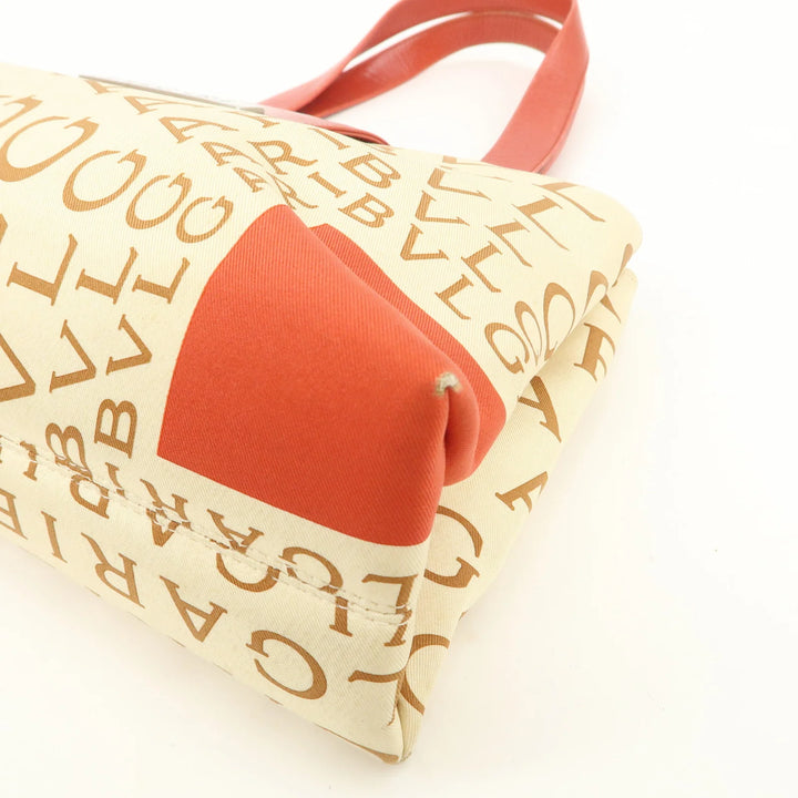 BVLGARI Logo Mania Leather Canvas Shoulder Bag Beige Red