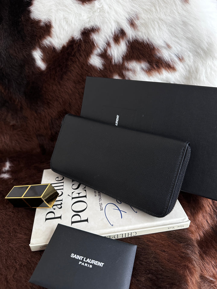 Saint Laurent So Black Long Wallet 🖤✨｜Grain Leather・Monochrome Hardware・Slim Silhouette