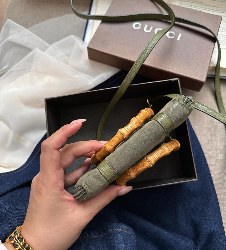 GUCCI Mini Bamboo WOC in Olive Suede｜Collector’s Mini × Timeless Bamboo Accent 🎋