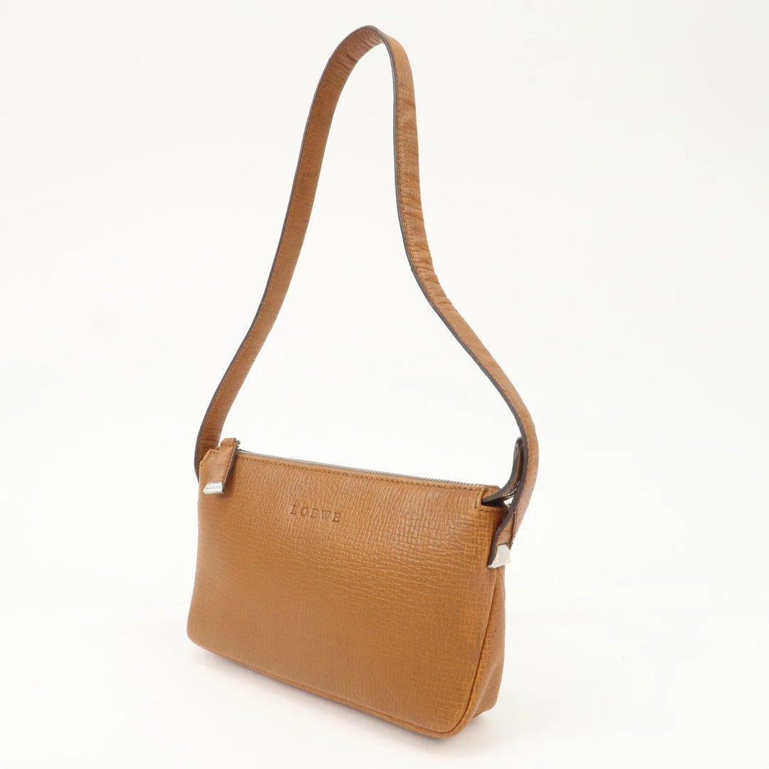 LOEWE Leather Shoulder Bag Brown Silver Hardware