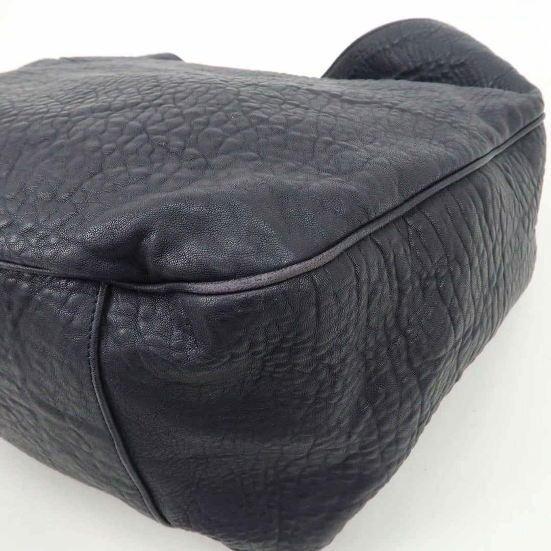 SAINT LAURENT Leather One Shoulder Bag Hand Bag Navy Silver HDW