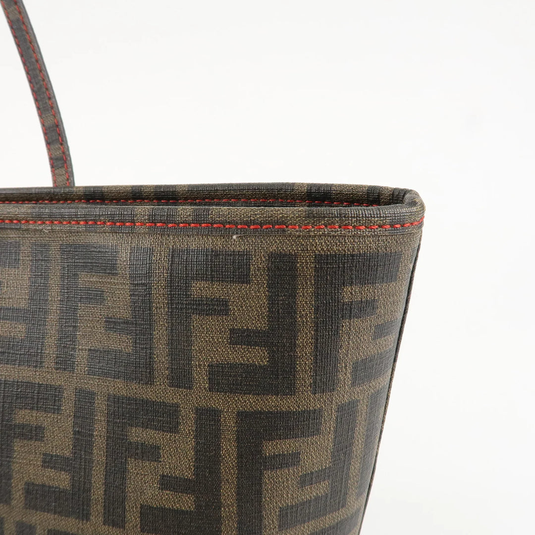 FENDI Zucca Canvas Leather Tote Bag Hand Bag Brown Black 8BH198 Used
