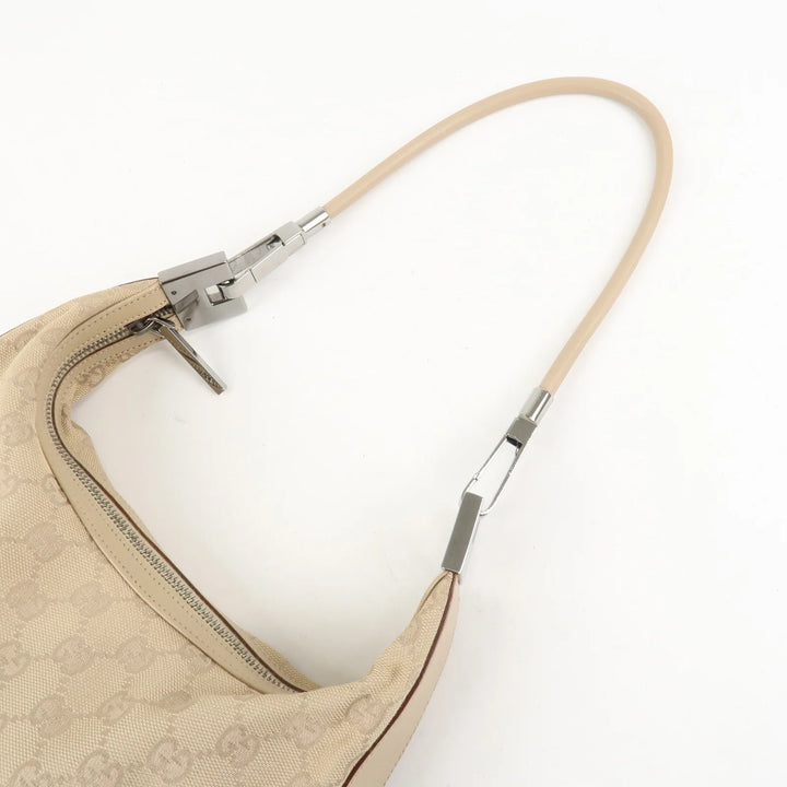 GUCCI GG Canvas Leather Shoulder Bag Beige Silver HDW 01233 Used