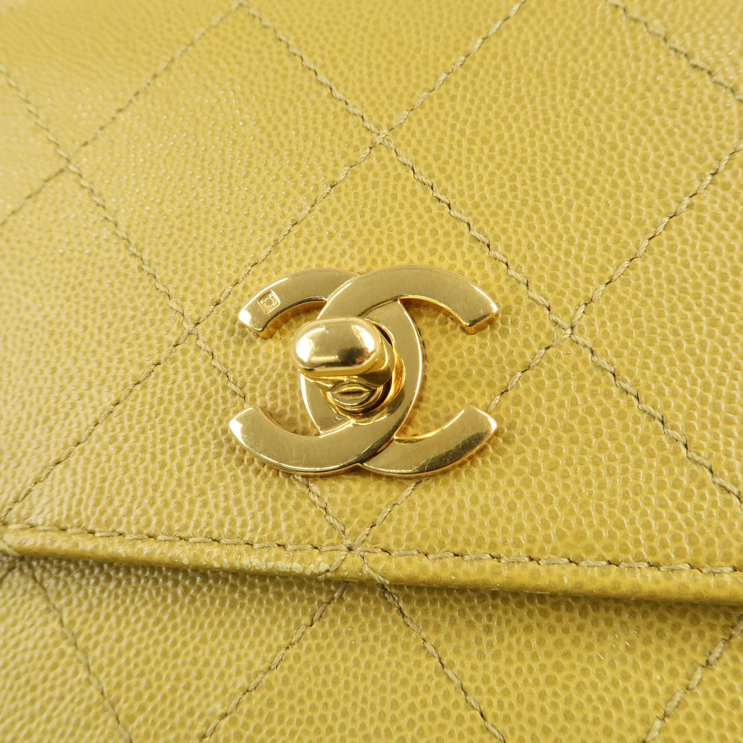 CHANEL Matelasse Caviar Skin Shoulder Bag Yellow Used