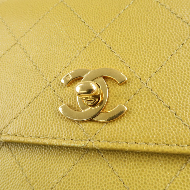 CHANEL Matelasse Caviar Skin Shoulder Bag Yellow Used