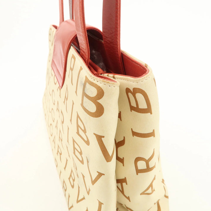 BVLGARI Logo Mania Leather Canvas Shoulder Bag Beige Red
