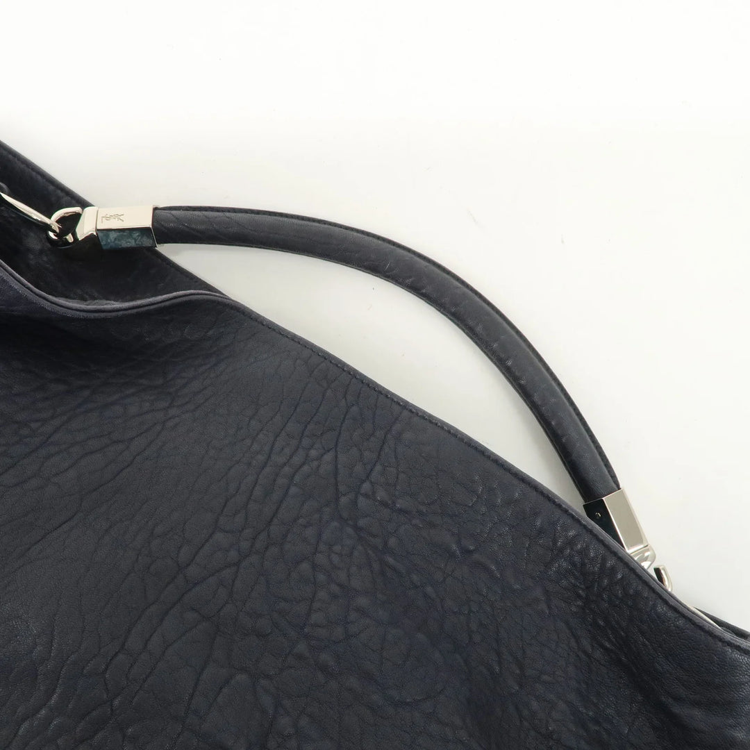SAINT LAURENT Leather One Shoulder Bag Hand Bag Navy Silver HDW