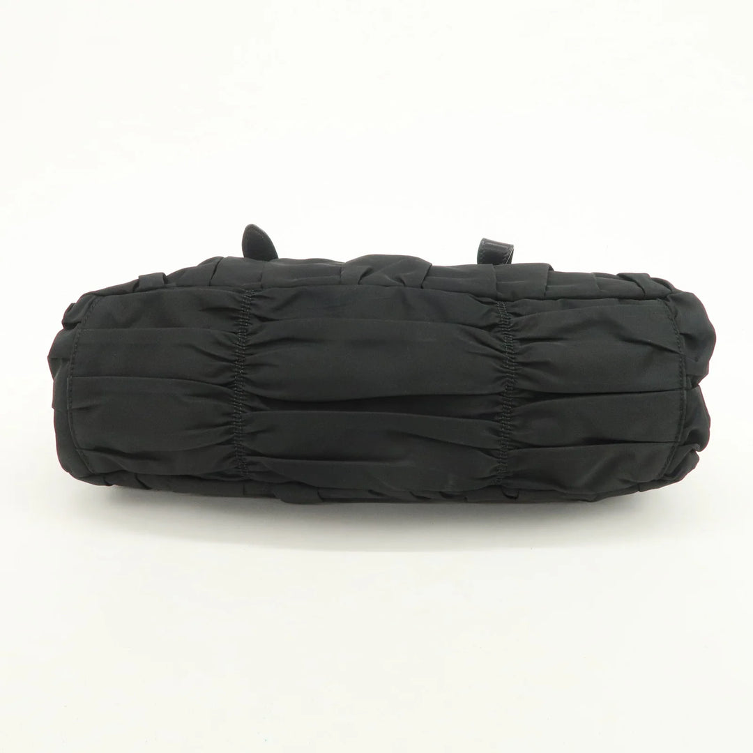PRADA Nylon Leather Gathered 2Way Hand Shoulder Bag Black BN1407