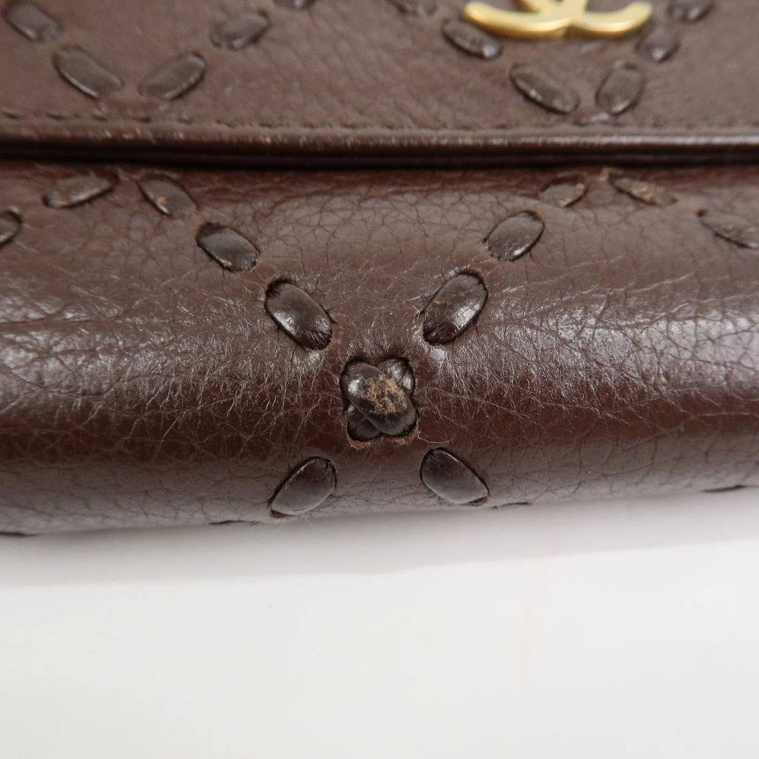 CHANEL COCO Mark Wild Stitch Caviarskin Compact Tri-fold Wallet