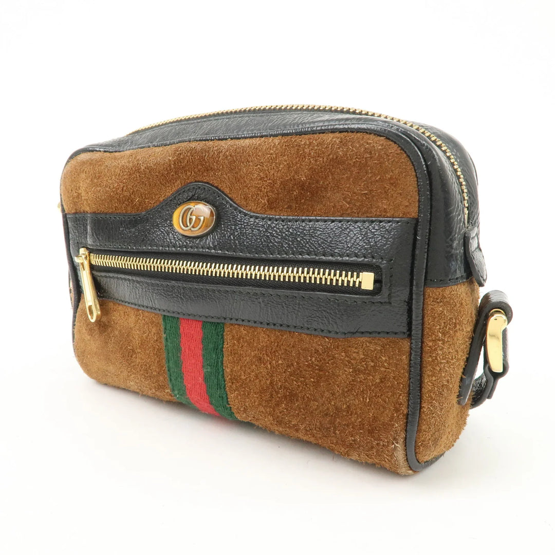 GUCCI Ophidia Sherry Suede Patent Leather Shoulder Bag Brown 573321