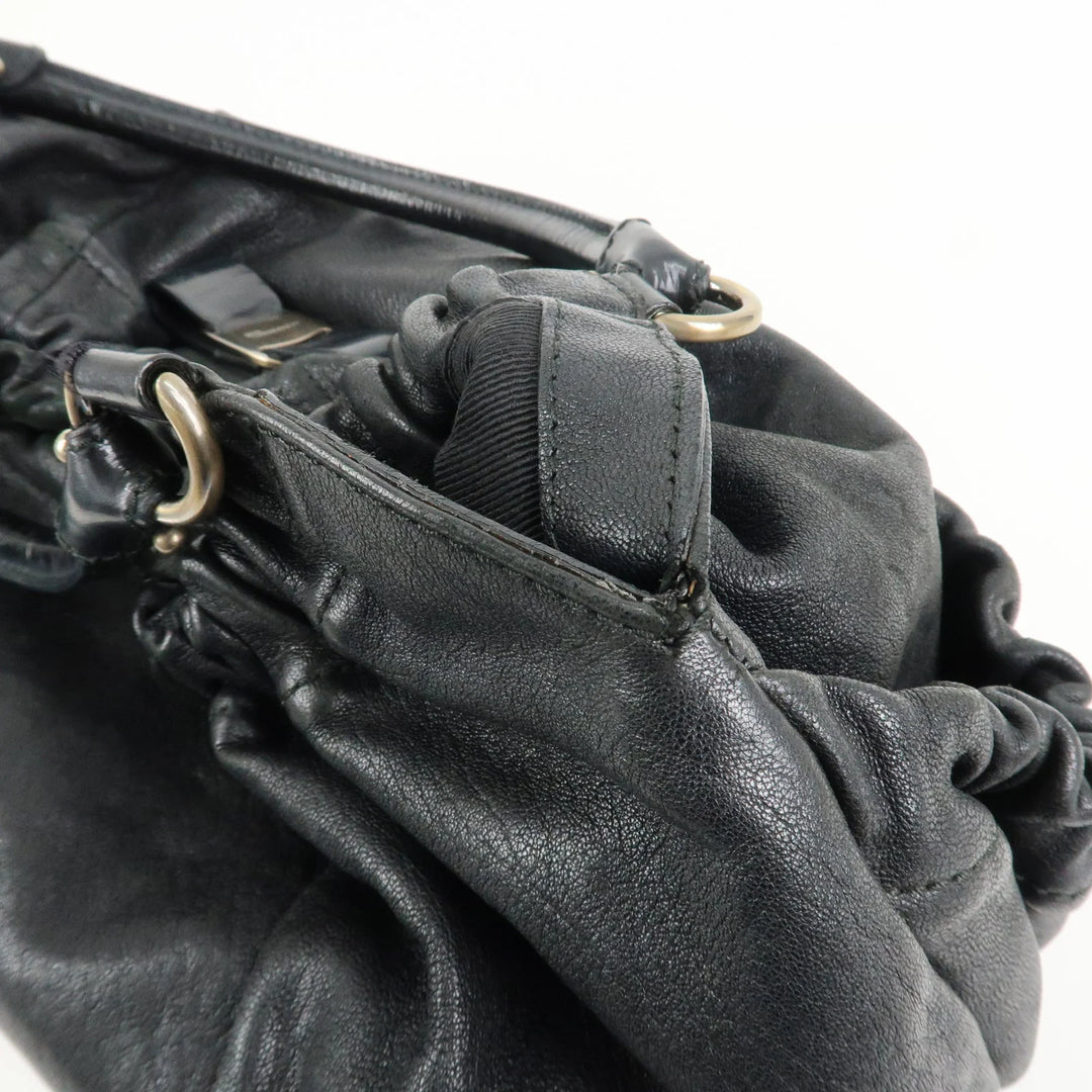Ferragamo Leather Patent Leather Shoulder Bag Hand Bag Black