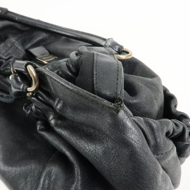 Ferragamo Leather Patent Leather Shoulder Bag Hand Bag Black