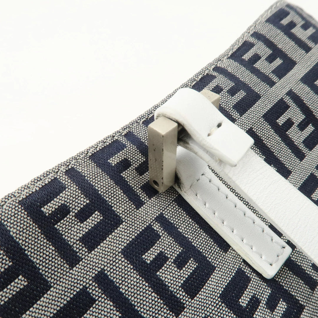FENDI Zucchino Canvas Leather Tote Bag Hand Bag White Navy 8BH019 Used