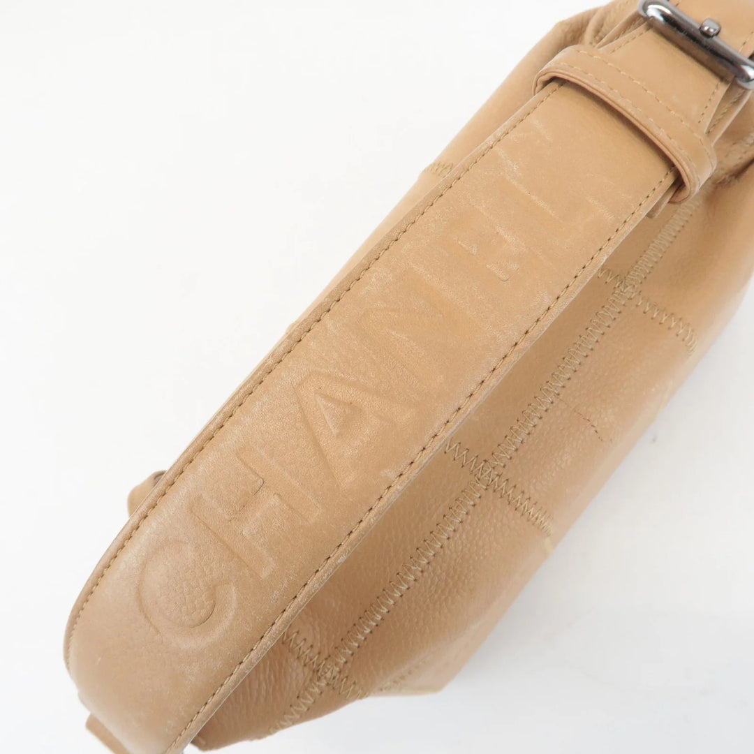 CHANEL Chocolate Bar Wild Stitch Leather Hand Bag Beige Used