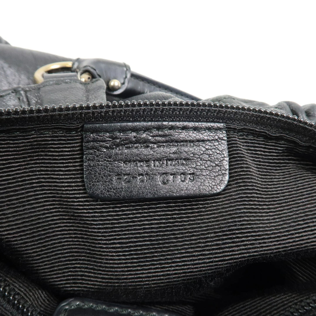 Ferragamo Leather Patent Leather Shoulder Bag Hand Bag Black