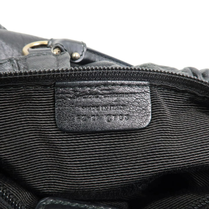 Ferragamo Leather Patent Leather Shoulder Bag Hand Bag Black