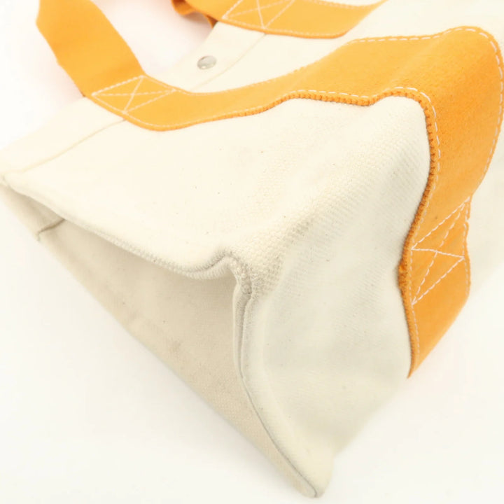 Hermes Bora Bora PM Canvas Tote Bag Hand Bag Ivory Orange Used