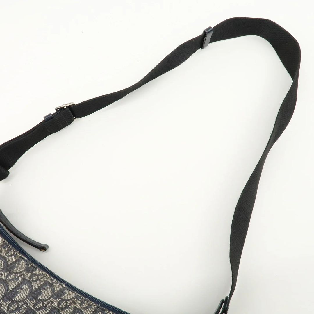 Christian Dior Trotter Canvas Leather Shoulder Bag Navy White Used
