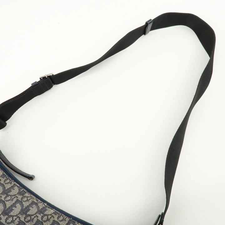 Christian Dior Trotter Canvas Leather Shoulder Bag Navy White Used
