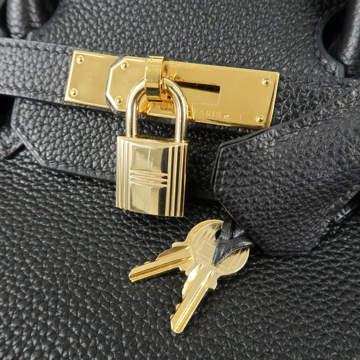 Hermes Togo Birkin 35 H Stamped Hand Bag Black Gold HDW Used