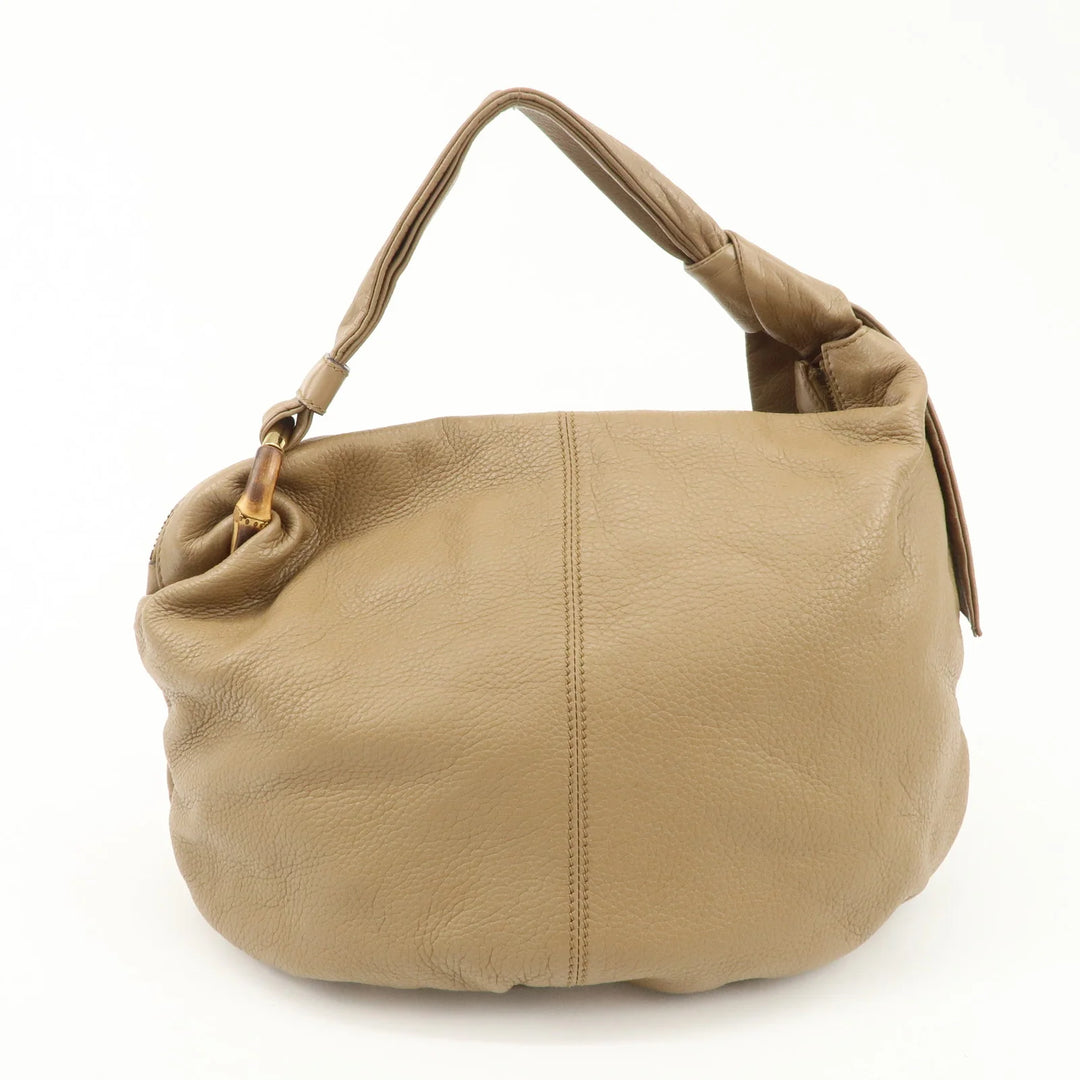 GUCCI Bamboo Leather Hobo Tassel one-shoulder bag Beige 232930 Used