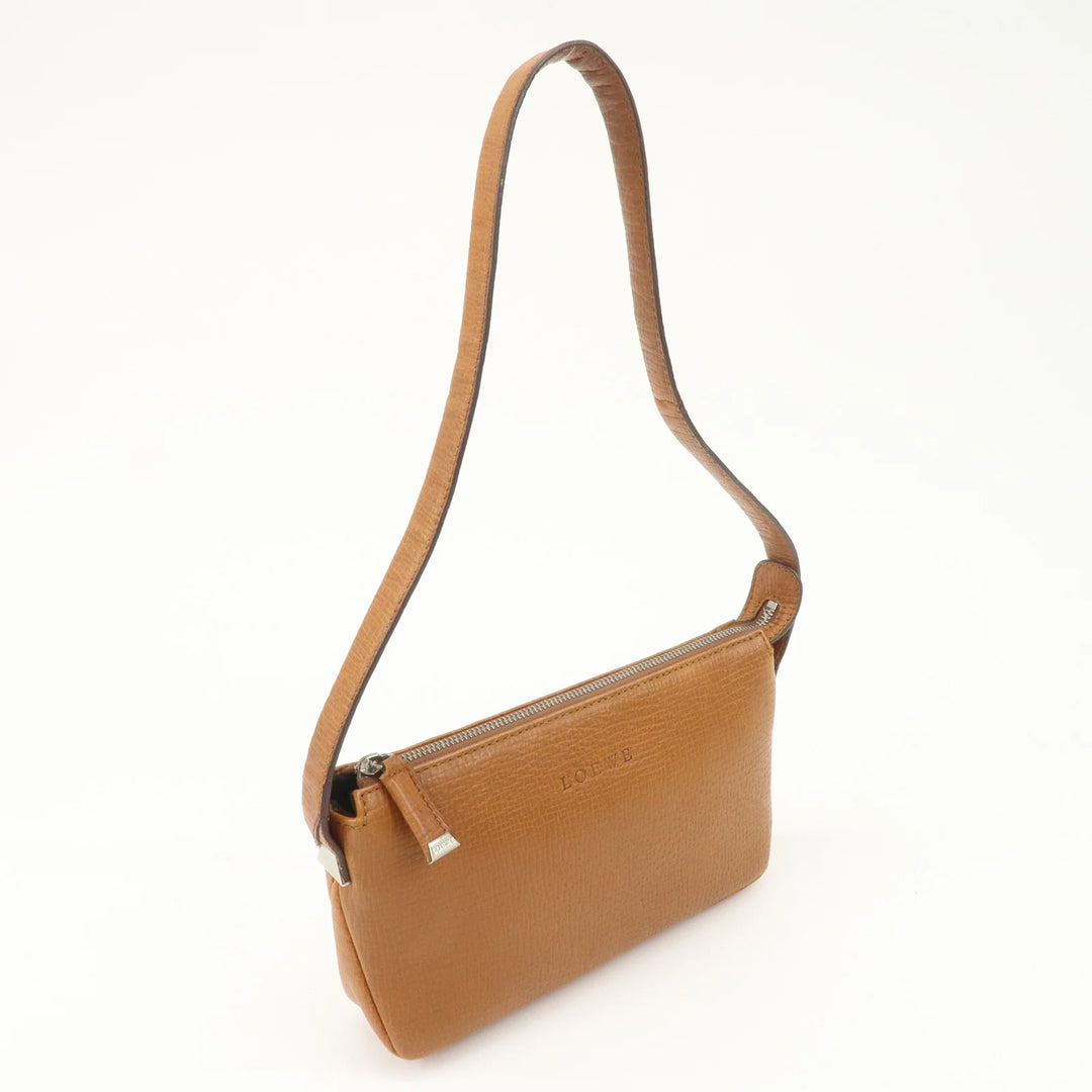 LOEWE Leather Shoulder Bag Brown Silver Hardware