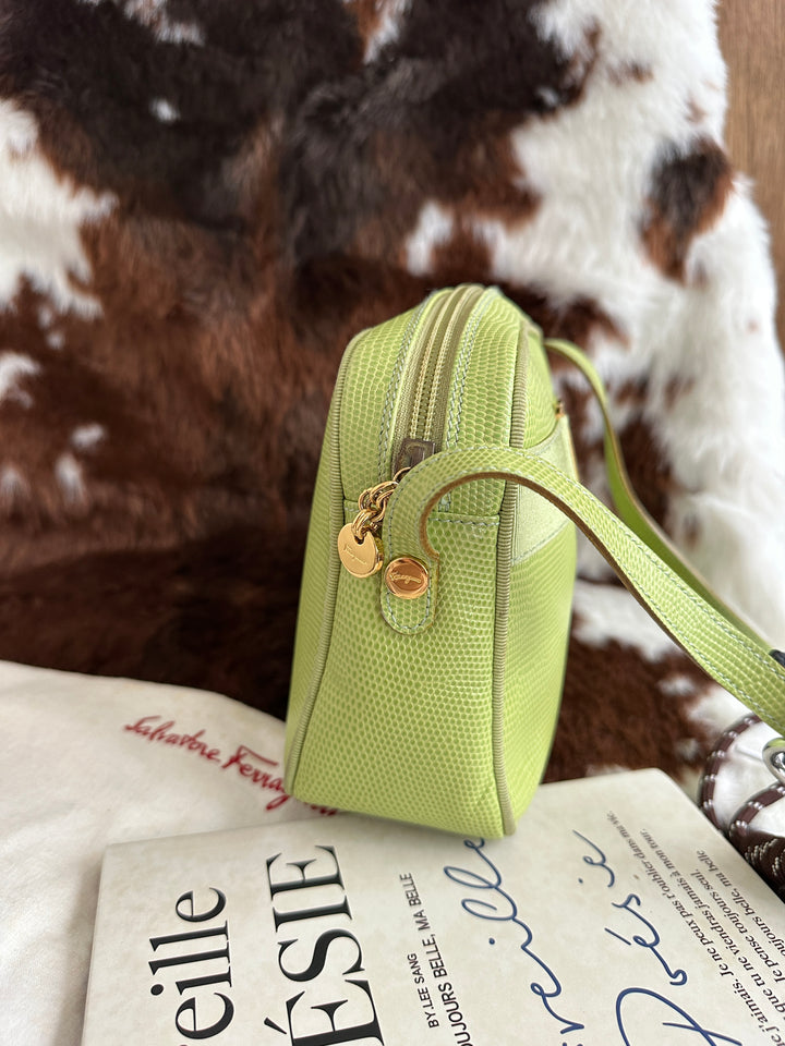 Salvatore Ferragamo Vara Bow Camera Bag 💚｜Lizard-Embossed Texture × Rare Pistachio Green × Full Set Included