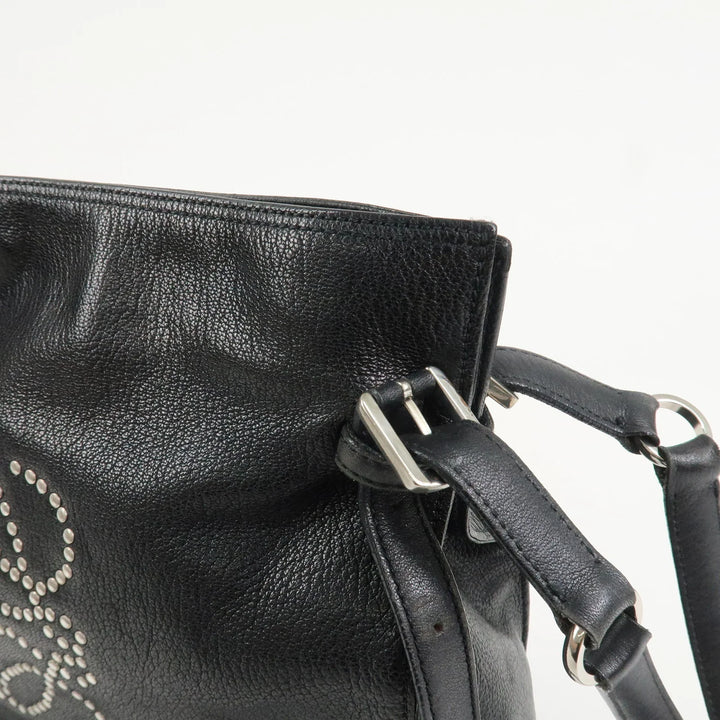LOEWE Anagram Studs Logo Leather Shoulder Bag Crossbody Bag Black