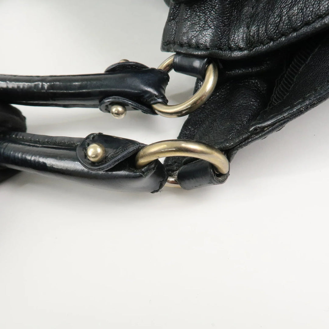 Ferragamo Leather Patent Leather Shoulder Bag Hand Bag Black