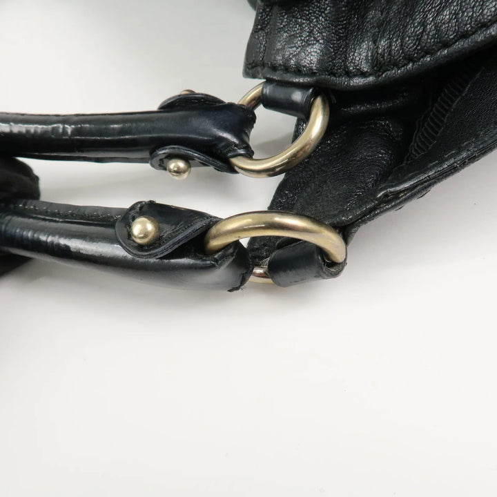 Ferragamo Leather Patent Leather Shoulder Bag Hand Bag Black