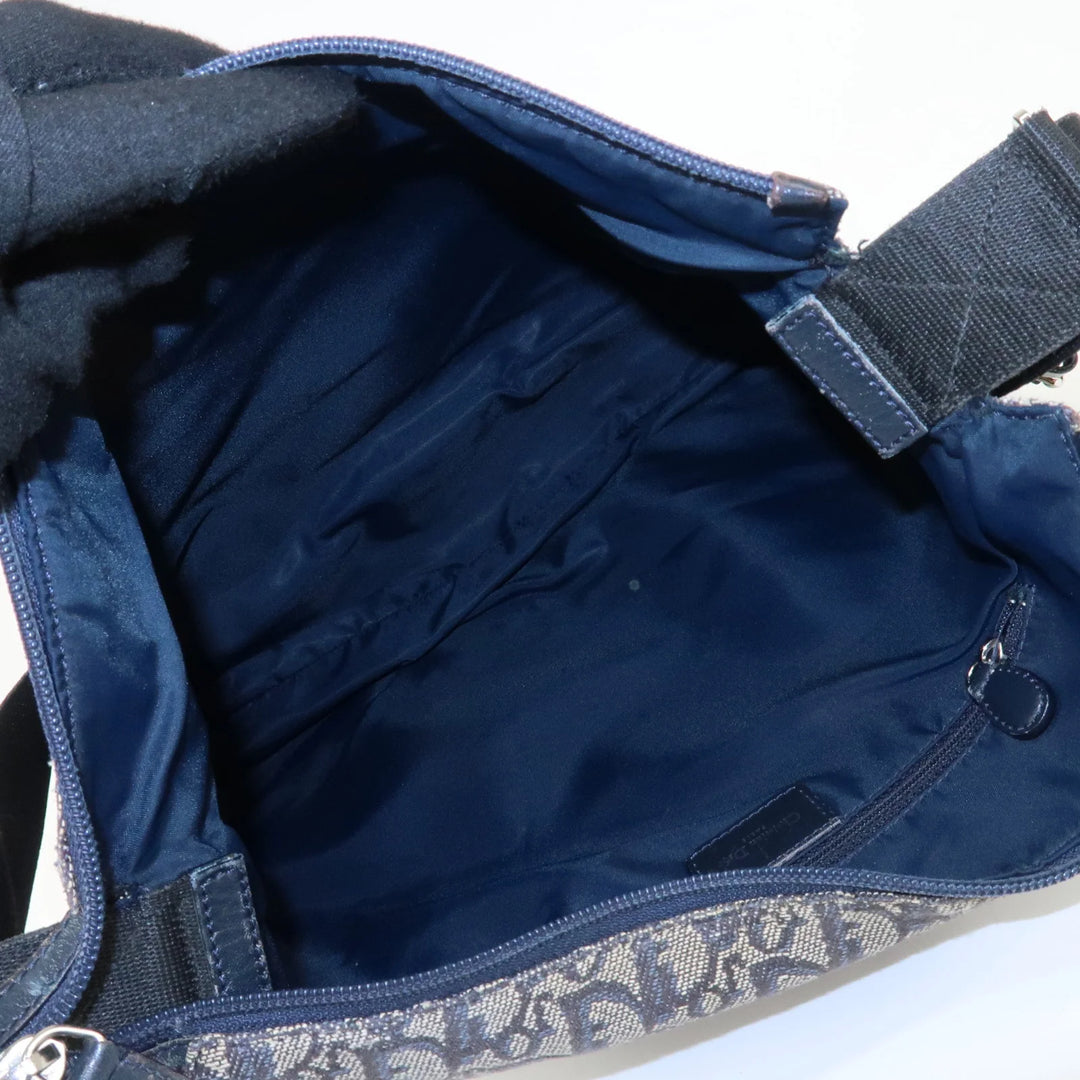 Christian Dior Trotter Canvas Leather Shoulder Bag Navy White Used
