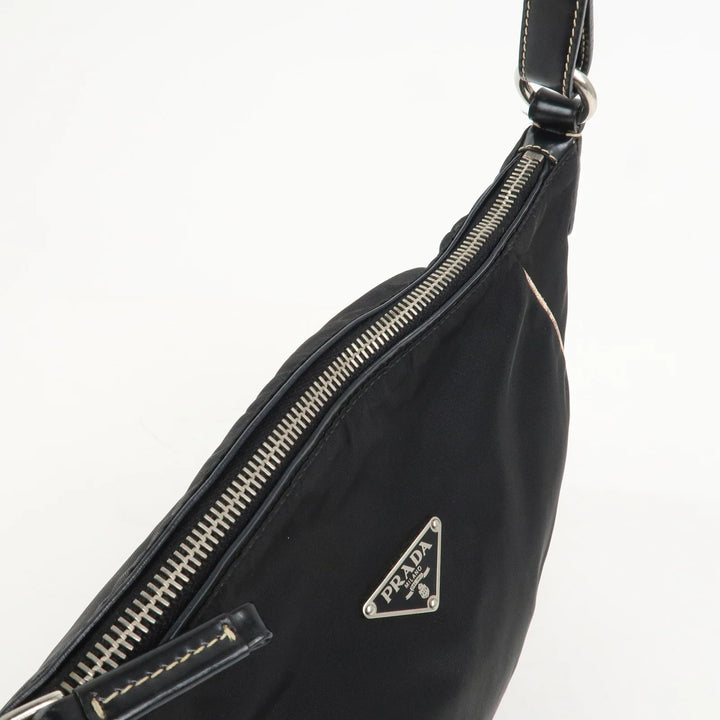 PRADA Triangle Logo Nylon Leather Shoulder Bag Black BR2840