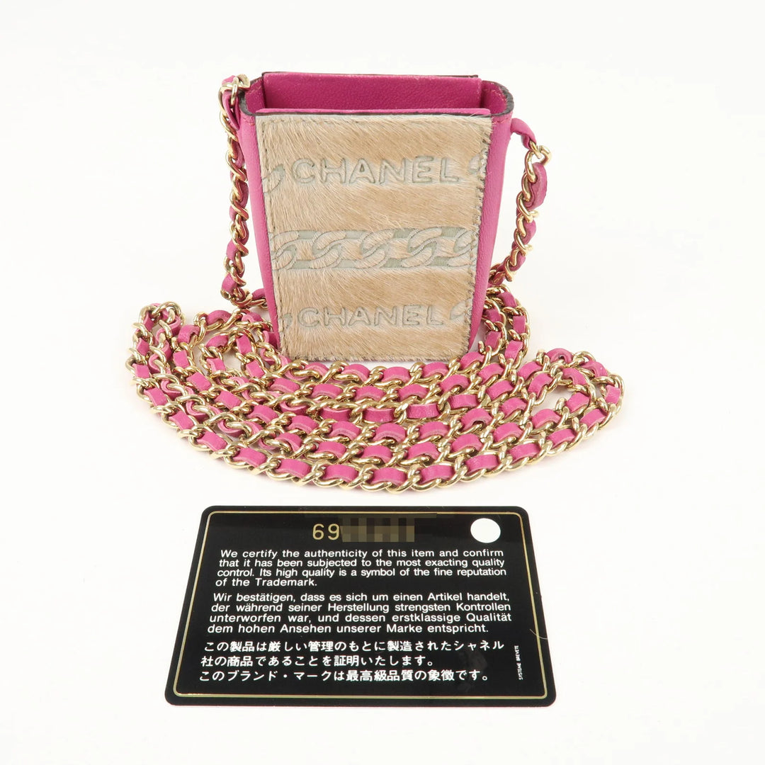 CHANEL Unborn Calf Lamb Skin Chain Shoulder Cigarette Case Used