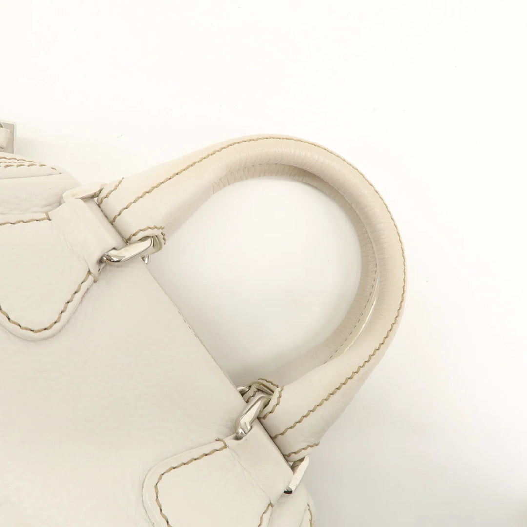 CHANEL Leather Mini Boston Bag Hand Bag Tassel Ivory A23050