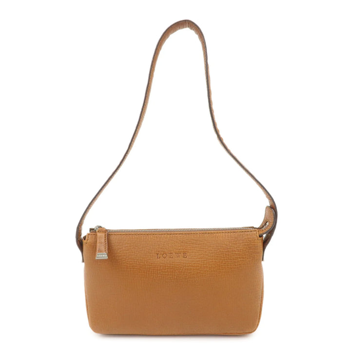LOEWE Leather Shoulder Bag Brown Silver Hardware