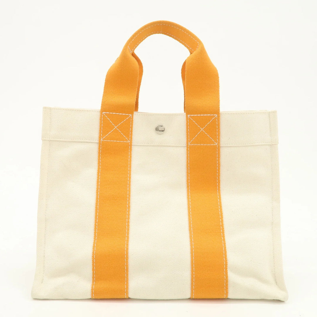 Hermes Bora Bora PM Canvas Tote Bag Hand Bag Ivory Orange Used