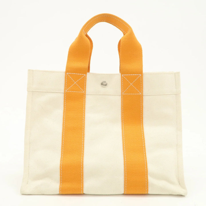 Hermes Bora Bora PM Canvas Tote Bag Hand Bag Ivory Orange Used