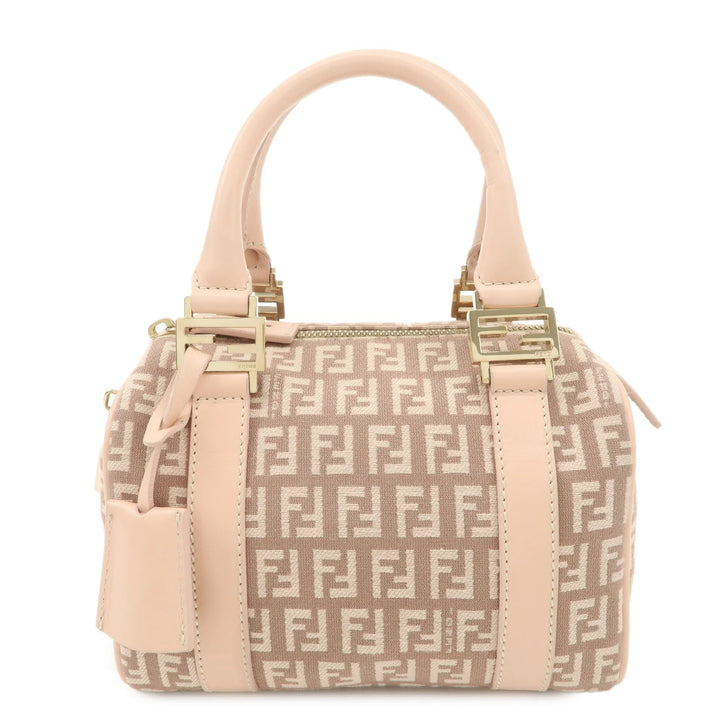 FENDI Zucchino Canvas Leather Mini Boston Bag Pink 8BL071 Used