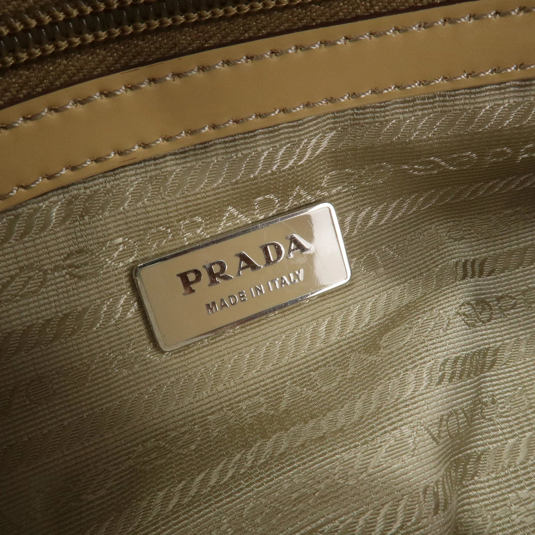 PRADA Logo Nylon Patent Leather Mini Boston Bag Beige BR3150