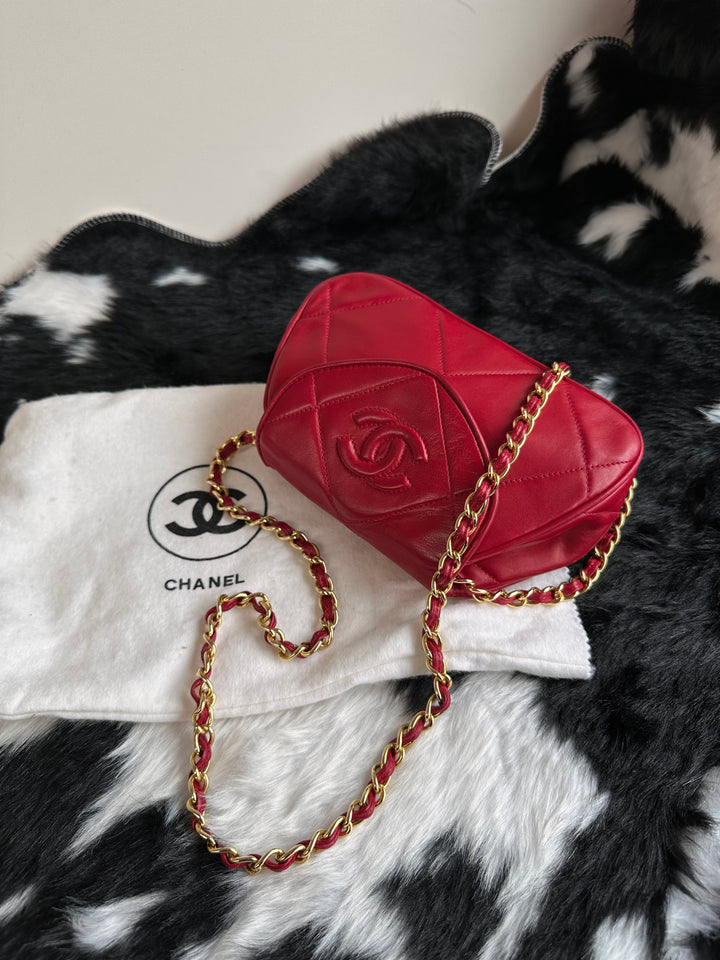 Chanel Vintage Quilted Leather Chain Bag ❤️｜Mini Boston Shape・CC Embossed Logo・Classic Chain Strap