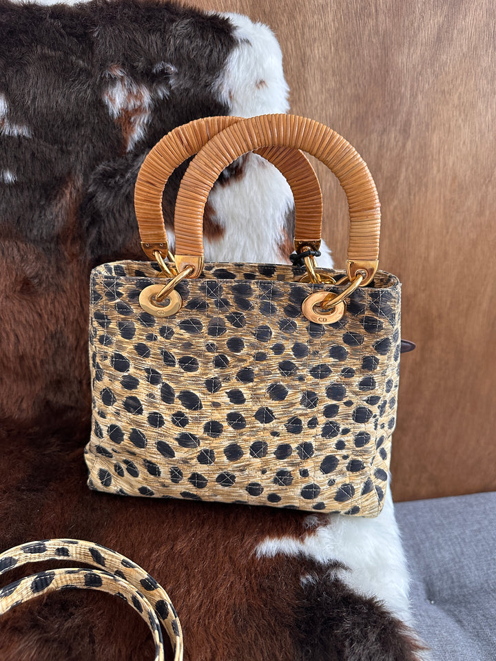 Dior Lady Dior Leopard Print Bag 🐆｜Rare Leopard Print × Woven Cane Handles × Convertible Crossbody Style