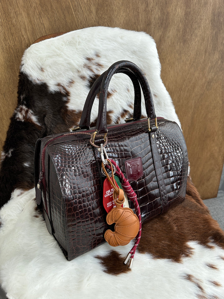 Celine Crocodile Embossed Leather Boston Bag 🤎｜Croc Embossed Leather・Elegant Vintage Shape・Rare Statement Piece