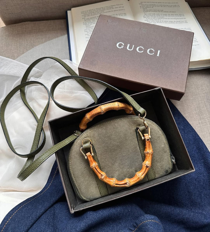 GUCCI Mini Bamboo WOC in Olive Suede｜Collector’s Mini × Timeless Bamboo Accent 🎋