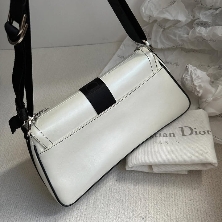DIOR Punk Shoulder Bag with Rhinestone Buckle（Black & White）｜Y2K Glam × Collectible Icon 🖤✨