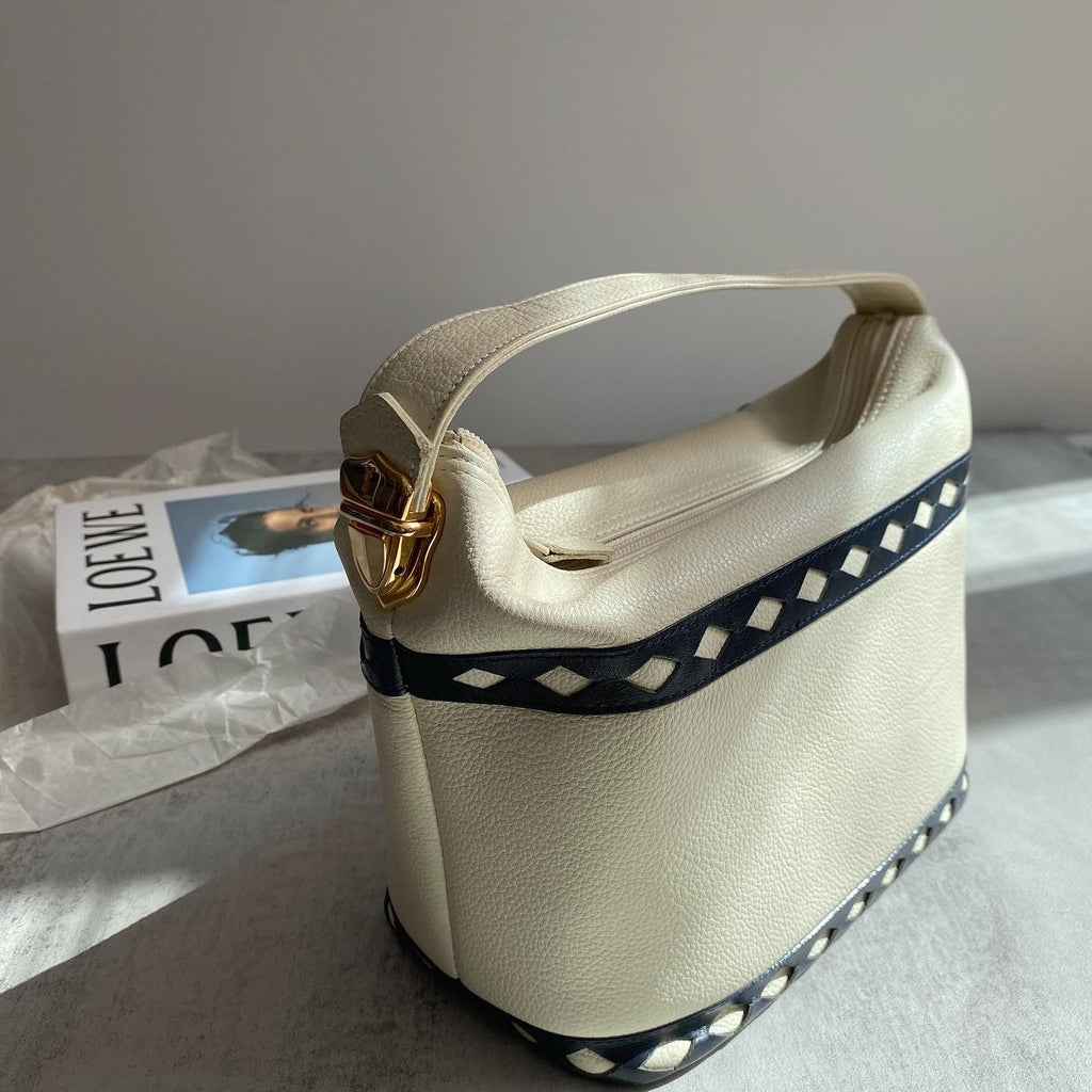 YVES SAINT LAURENT ｜Beige & Black Patterned “Lunch Box” Bag