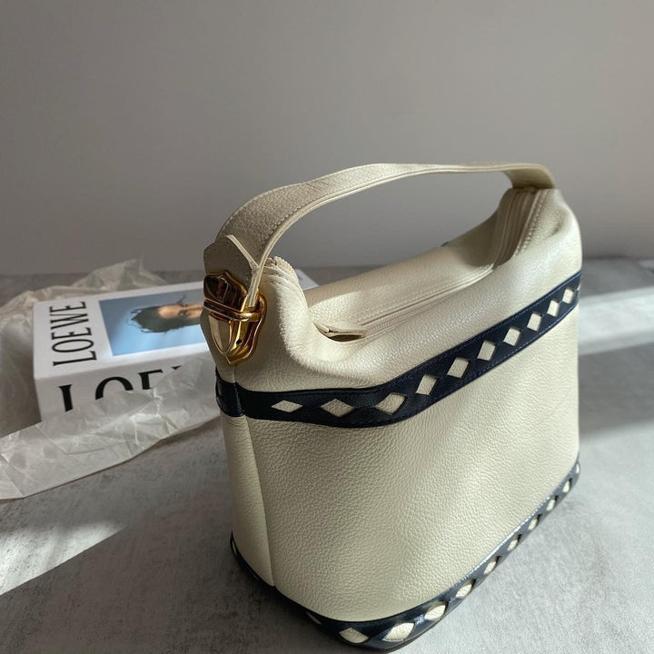 YVES SAINT LAURENT ｜Beige & Black Patterned “Lunch Box” Bag