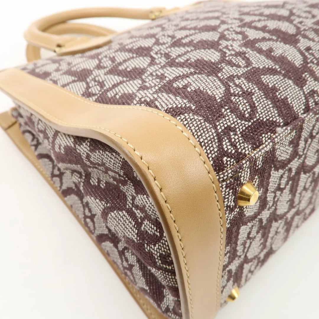 Christian Dior Trotter Jacquard Leather Hand Bag Brown Gold HDW