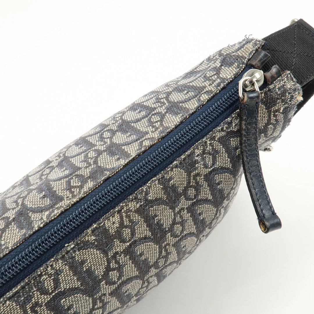 Christian Dior Trotter Canvas Leather Shoulder Bag Navy White Used