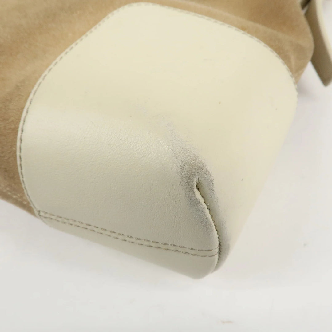 LOEWE Anagram Leather Suede Shoulder Bag Hand Bag Beige Ivory