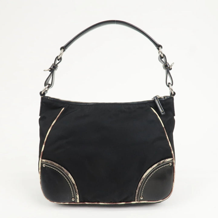 PRADA Triangle Logo Nylon Leather Shoulder Bag Black BR2840